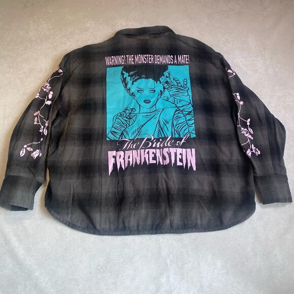 UNIVERSAL MONSTERS Womens Large Long Sleeve Plaid Button Up Bride Frankenstein - Picture 6 of 8